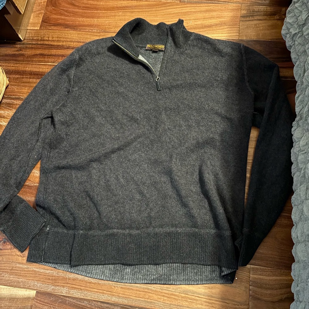 Paolo‎ Mondo 100% Cashmere Quarter-Zip Sweater – Dark Gray XXL